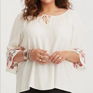 Torrid Gauze Embroidered Bell Sleeve Blouse Plus Size 1X